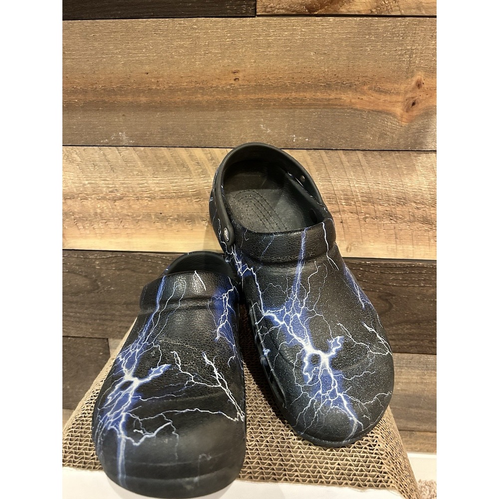 Crocs Bistro Slip‎ Resistant Work Clogs Black Lightning Bolts Mens 12